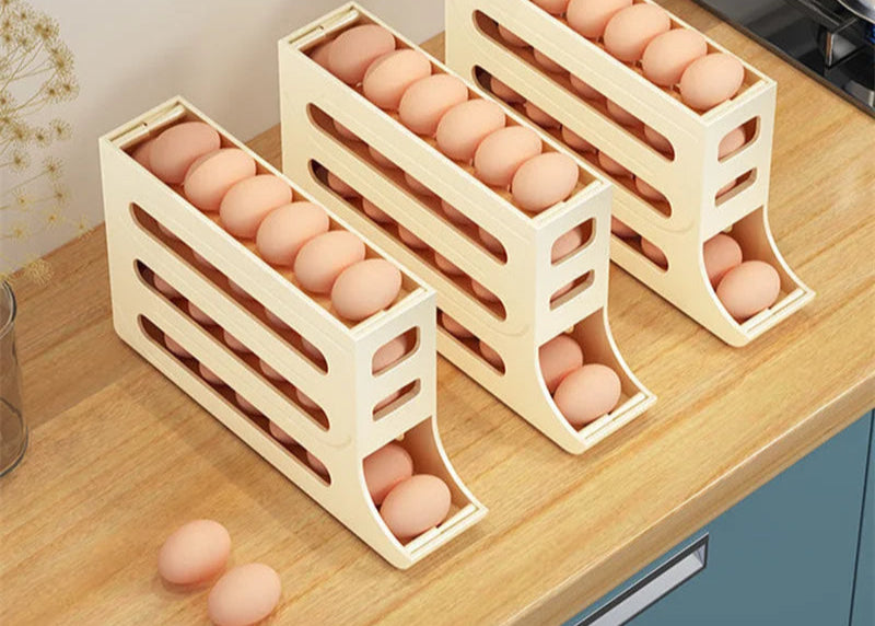 Livoya™ Automatic Rolling Egg Storage Box – Large Capacity, Slim Design for Refrigerator & Kitchen
