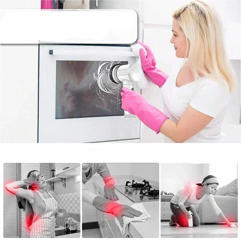 Livoya™ D.E300 Electric Spin Scrubber – 5-in-1 Bathroom Cleaning Brush with 5 Replaceable Heads & Type-C Charging