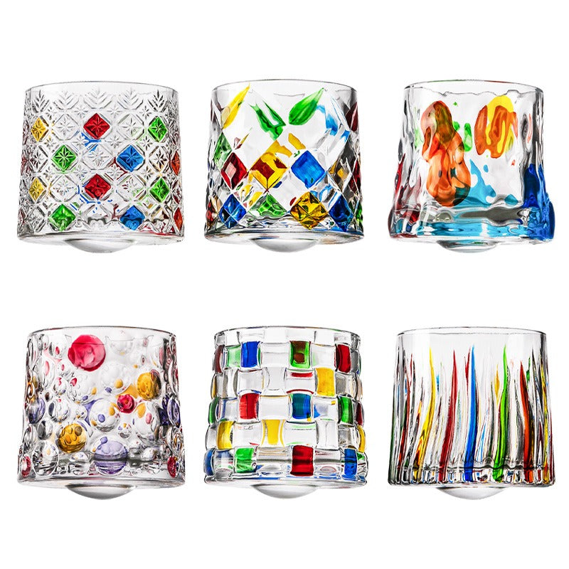 Hand-Drawn Rotating Glass Cups – Multi-Purpose Nordic Style Whiskey Glasses (270ml)