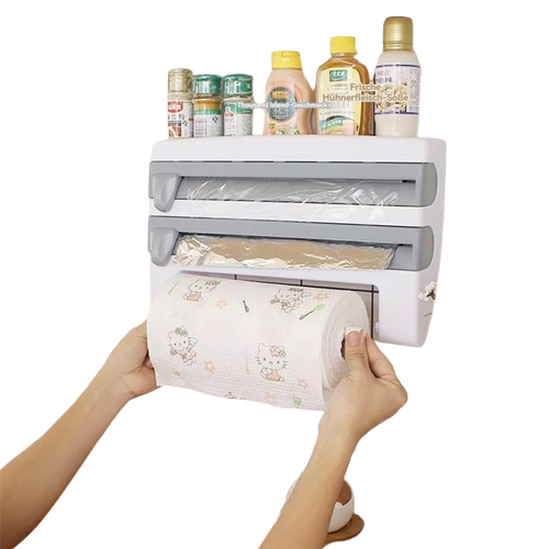 3-in-1 Wall Kitchen Roll Holder with Upgraded Magnetic Suction Cup – Perfect for Foil, Cling Film & Aluminum Foil Dispensing