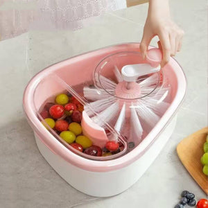 No-Touch Fruit Washing Basin – Multifunctional Draining Basket for Pesticide & Stain Removal (Pink/Blue)
