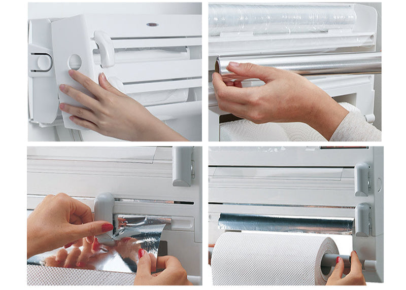 3-in-1 Wall Kitchen Roll Holder with Upgraded Magnetic Suction Cup – Perfect for Foil, Cling Film & Aluminum Foil Dispensing