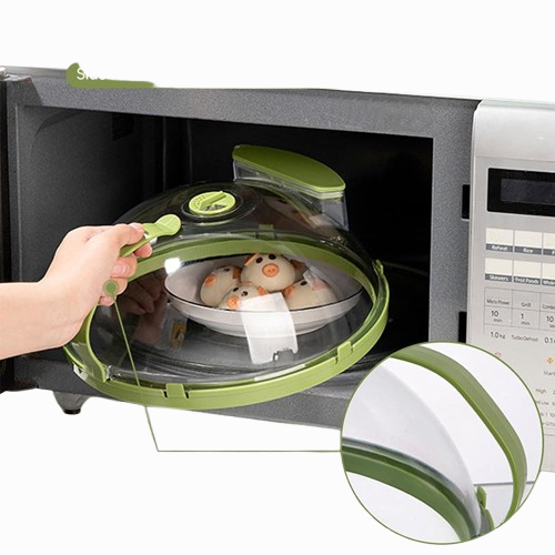 News Food Microwave Cover, Clear with Water Steamer & Handle — 10 Inch Plate Cover Kitchen Gadget