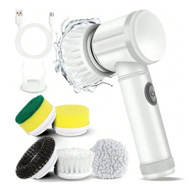 Livoya™ D.E300 Electric Spin Scrubber – 5-in-1 Bathroom Cleaning Brush with 5 Replaceable Heads & Type-C Charging