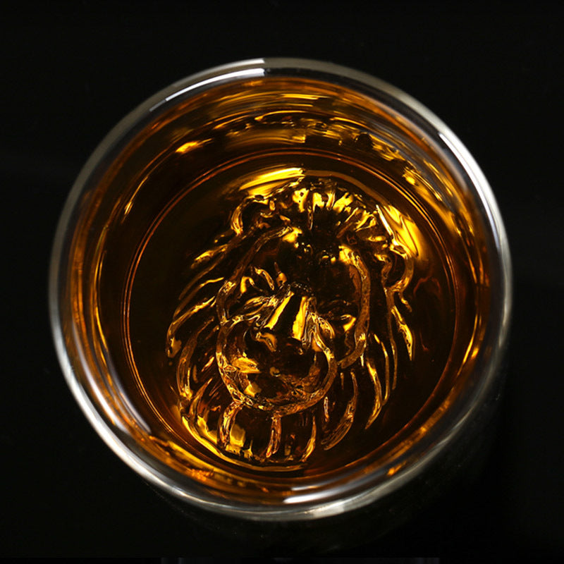 Livoya™ Double-Layer Heat-Resistant Glass Mug – 200ml Creative Cocktail & Coffee Cup (Lion Head Design)