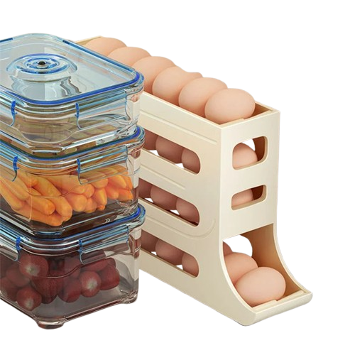 Livoya™ Automatic Rolling Egg Storage Box – Large Capacity, Slim Design for Refrigerator & Kitchen