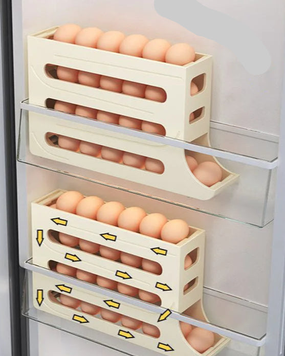 Livoya™ Automatic Rolling Egg Storage Box – Large Capacity, Slim Design for Refrigerator & Kitchen