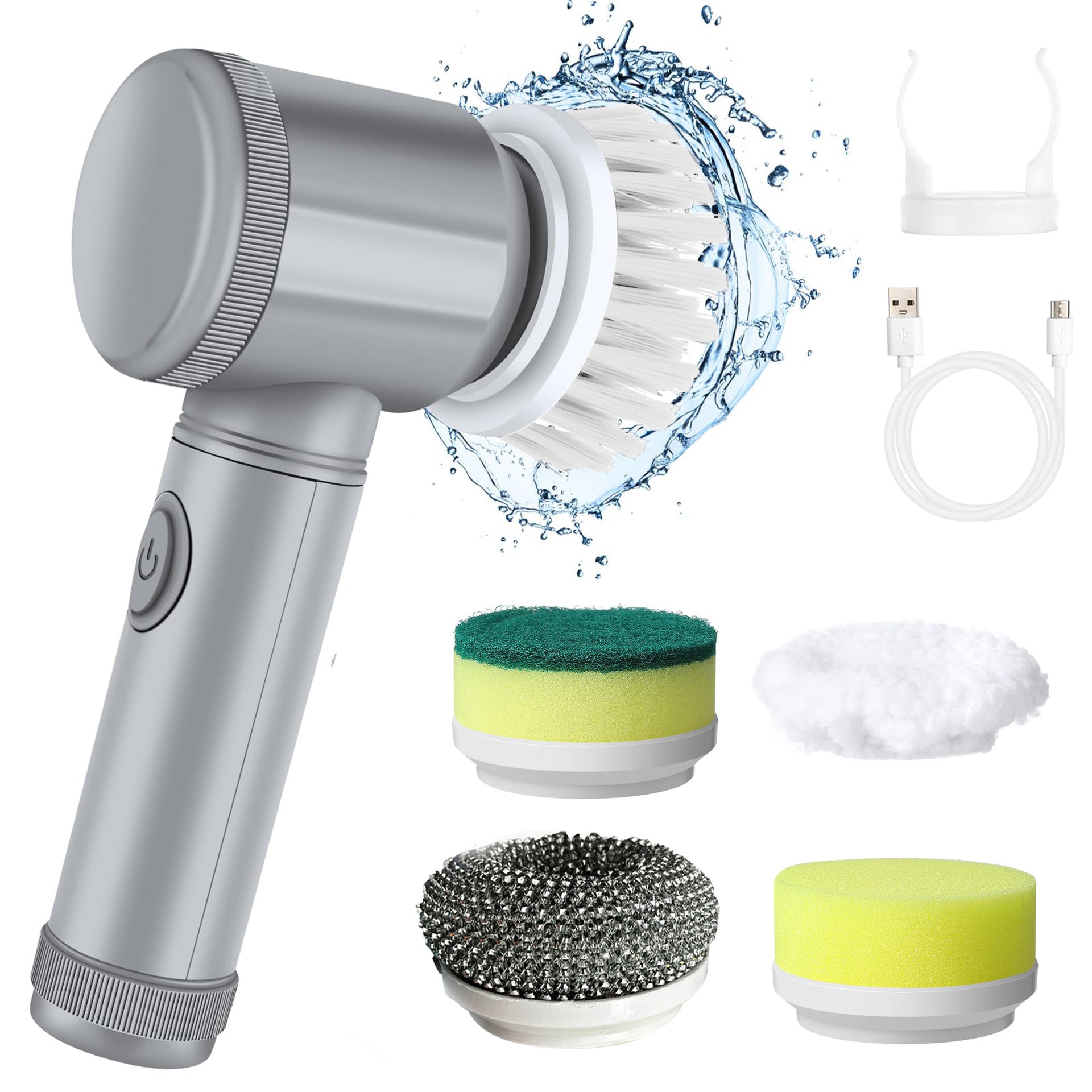 Livoya™ D.E300 Electric Spin Scrubber – 5-in-1 Bathroom Cleaning Brush with 5 Replaceable Heads & Type-C Charging
