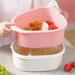 No-Touch Fruit Washing Basin – Multifunctional Draining Basket for Pesticide & Stain Removal (Pink/Blue)