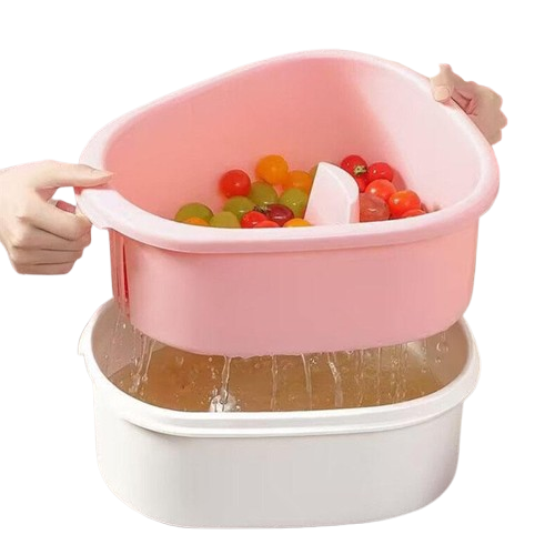 No-Touch Fruit Washing Basin – Multifunctional Draining Basket for Pesticide & Stain Removal (Pink/Blue)