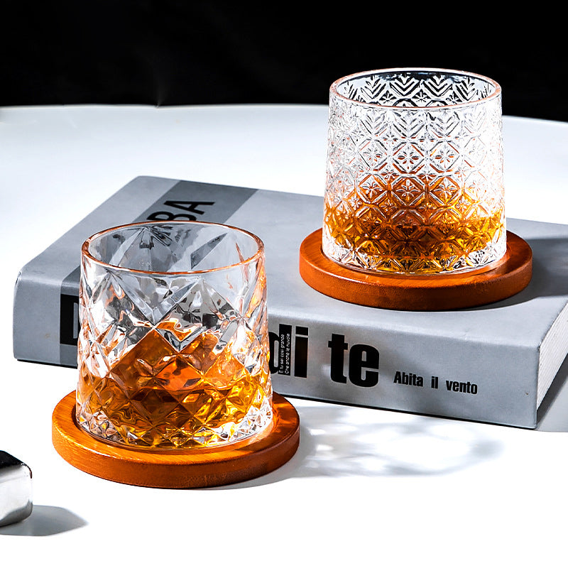 Hand-Drawn Rotating Glass Cups – Multi-Purpose Nordic Style Whiskey Glasses (270ml)