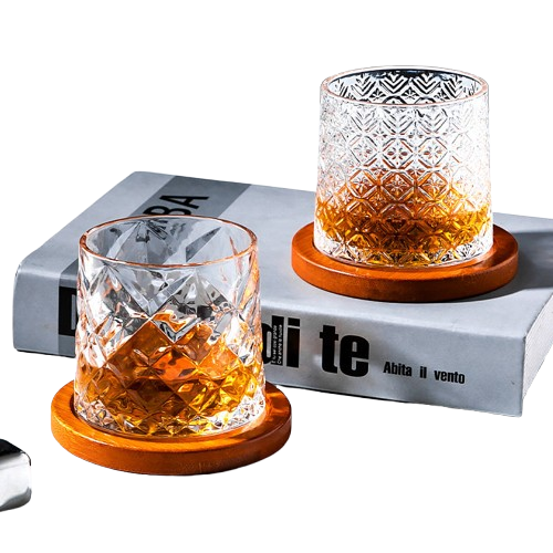 Hand-Drawn Rotating Glass Cups – Multi-Purpose Nordic Style Whiskey Glasses (270ml)