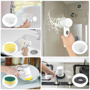 Livoya™ D.E300 Electric Spin Scrubber – 5-in-1 Bathroom Cleaning Brush with 5 Replaceable Heads & Type-C Charging
